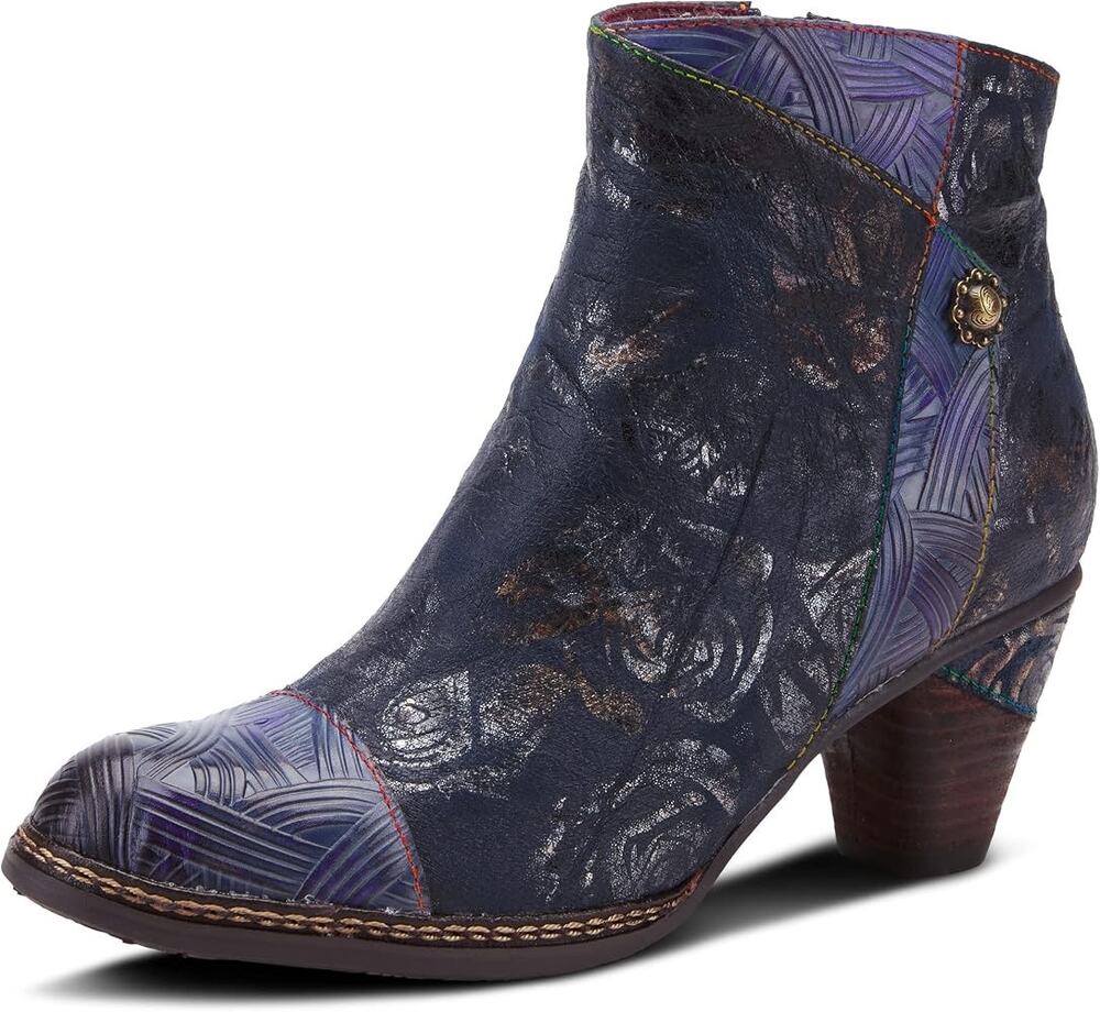 L’Artiste Spring Step Antilles Blue Leather Ankle Boots EU 38 Wearable Art Boho